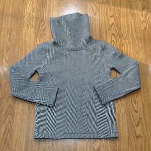 J. Crew Factory Knit Sweater, Cowl Neck, Black, White, Striped, Fleece, Size XS